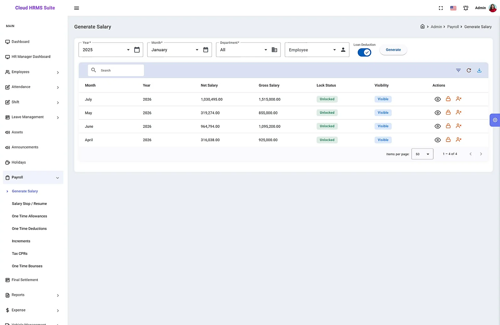 Cloud HRMS Suite - Generate Salary & Payroll